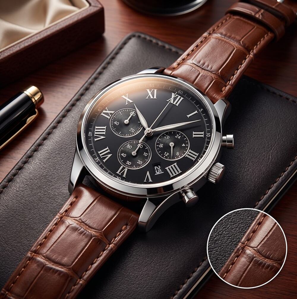 GENEVA Men's Brown Leather Band Roman Numeral Watch